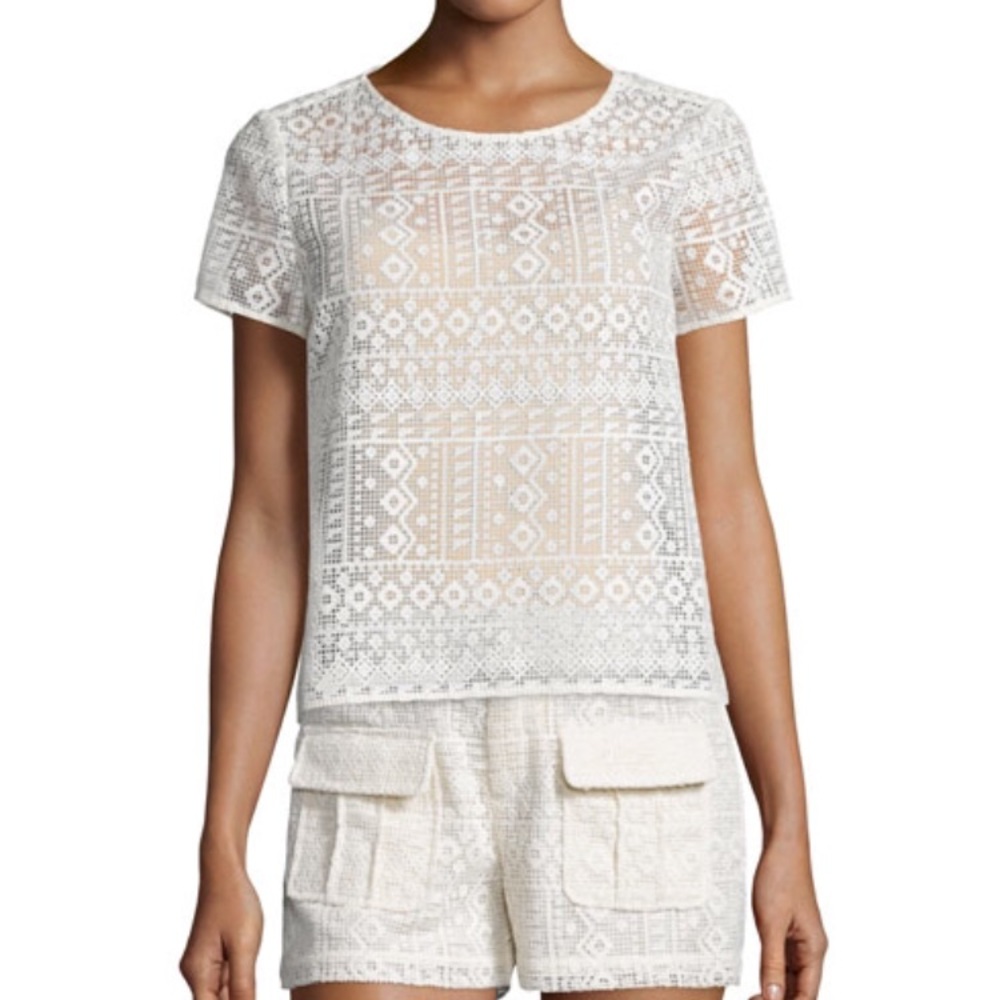 Joie White Crochet Short Sleeve Top